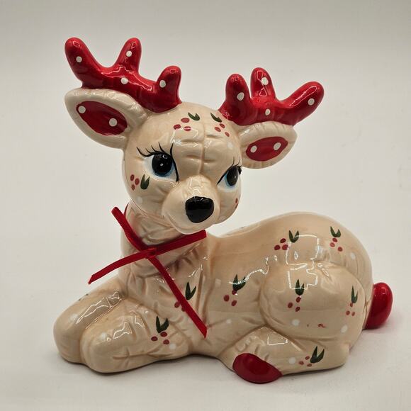 VTG Kimple Ceramic Mold Set/2 Christmas Reindeer with Berry Accents and Red Bows - Picture 5 of 8